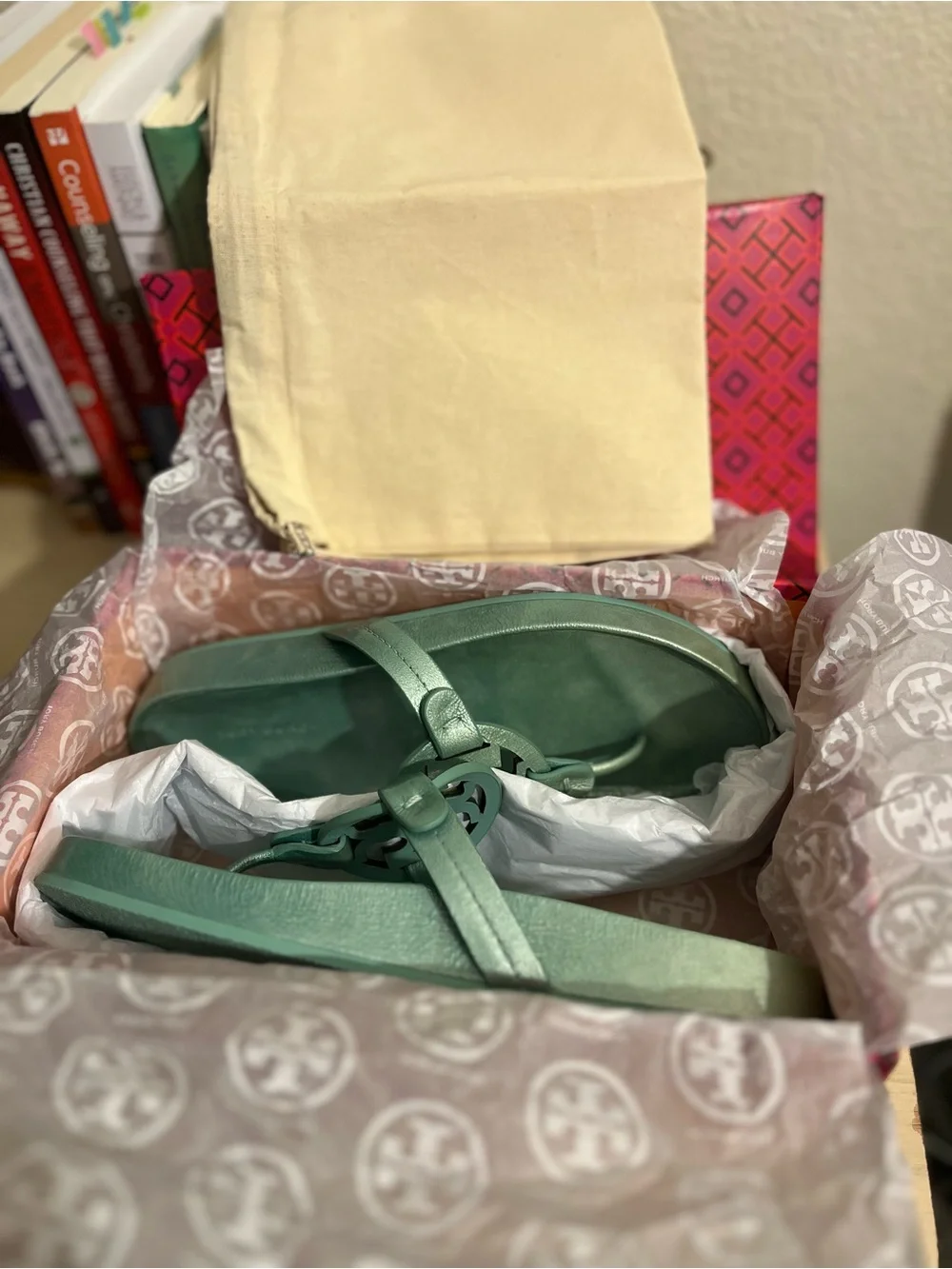 Tory Burch Metallic Seafoam Green Miller Thong Sandals